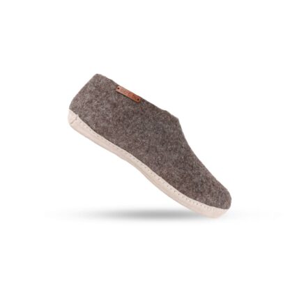 Uldhjemmesko (100% ren uld) - Model Brun m/sål i skind - Dansk Design fra SHUS - 36