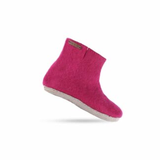 Hjemmesko med høj skaft af 100% ren uld - Model pink m/sål i skind - Dansk Design fra SHUS - 36