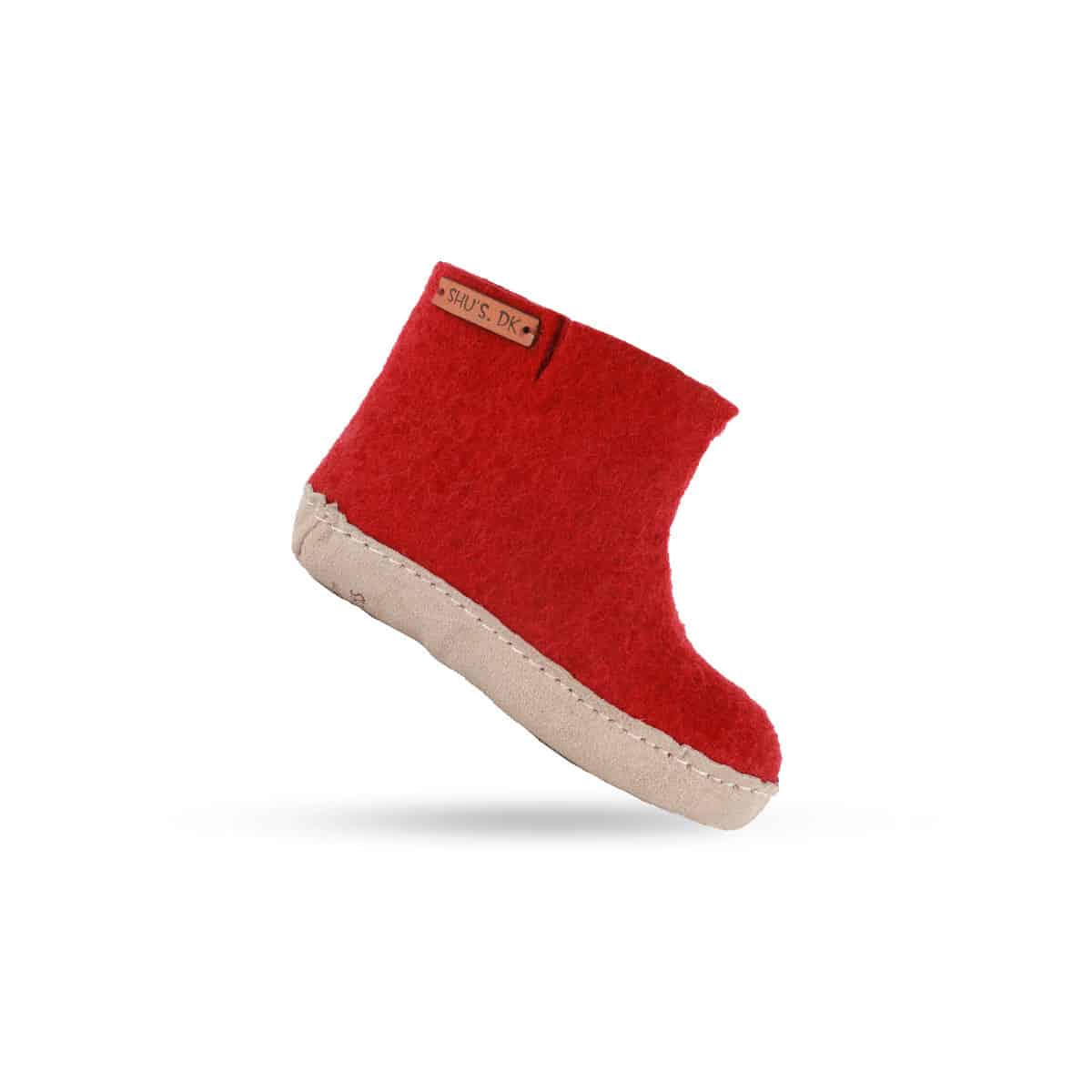 Uldstøvle Børn (100% ren uld) - Model Rød m/sål i skind - Dansk Design fra SHUS - 25