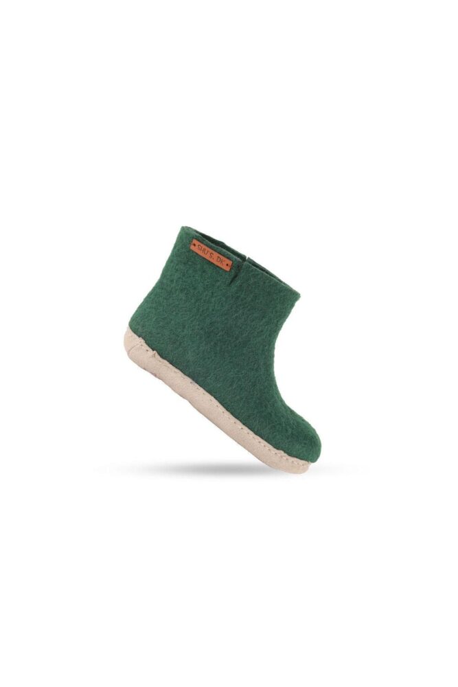 Støvle af uld til Børn (100% ren uld) - Model Grøn m/sål i skind - Dansk Design fra SHUS - 25